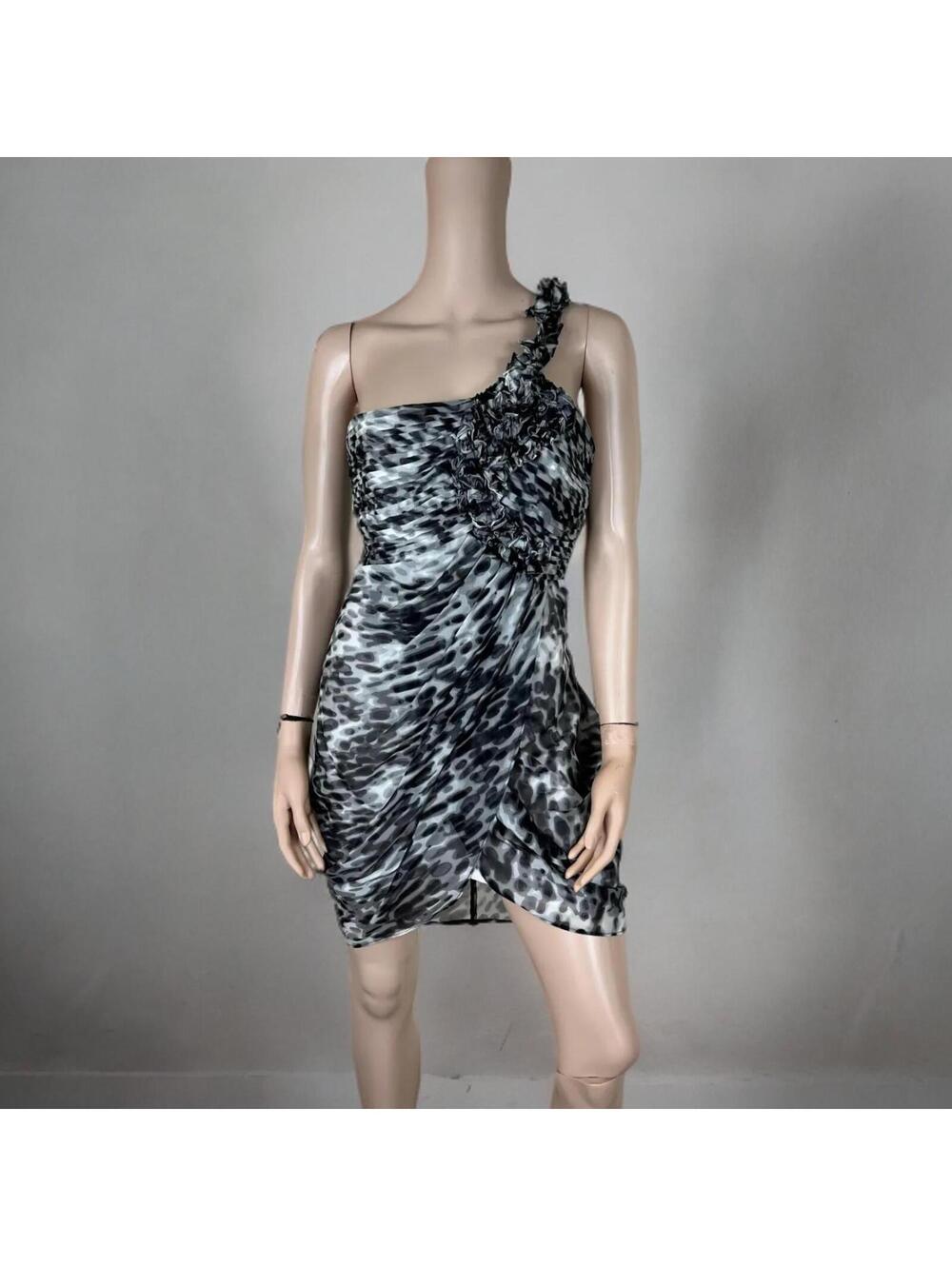 BCBG Black White Abstract One Shoulder Floral Party Mini Dress